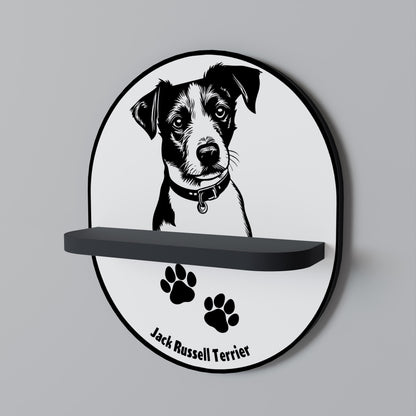 JACK RUSSEL TERRIER Oval Art Shelf In Black Finish