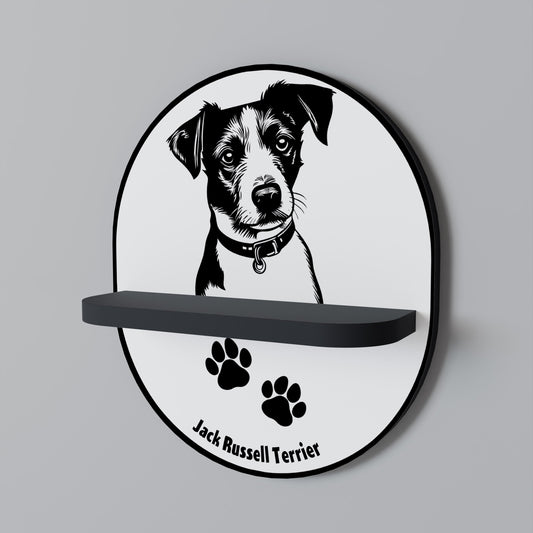 JACK RUSSEL TERRIER Oval Art Shelf In Black Finish