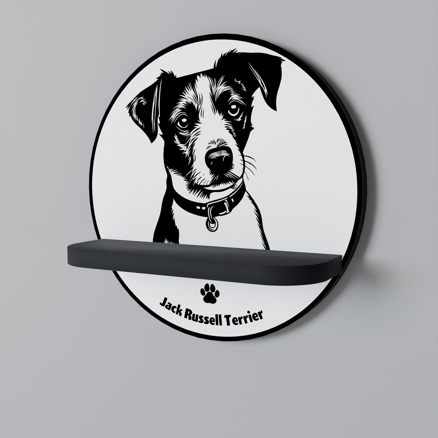 JACK RUSSEL TERRIER Mensola Rotonda Decorativa con Finitura Nera