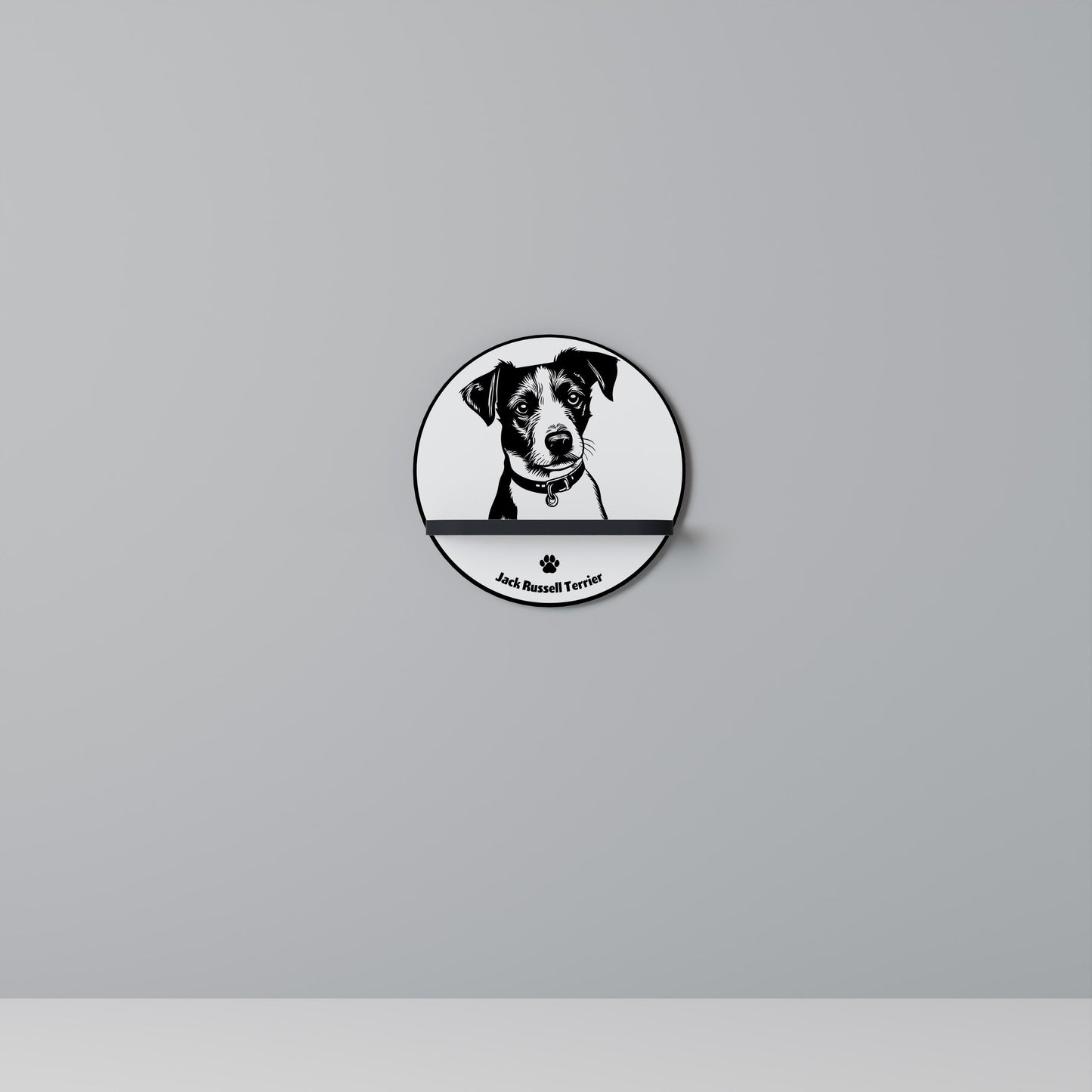 JACK RUSSEL TERRIER Mensola Rotonda Decorativa con Finitura Nera