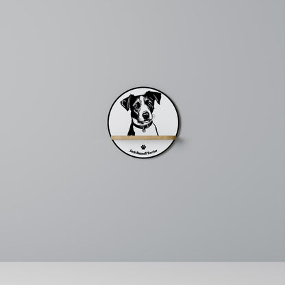 JACK RUSSEL TERRIER Round Art Shelf In Oak Effect