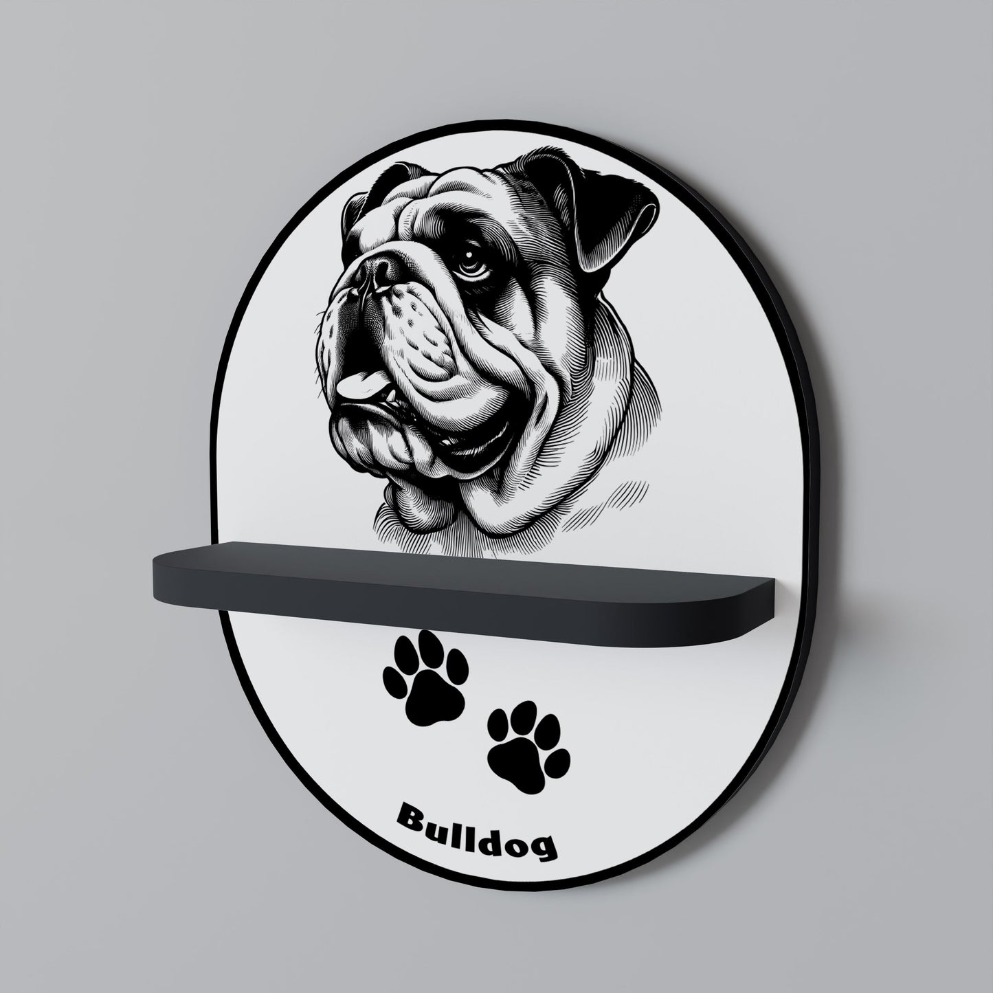 BULLDOG DOG Oval Art Shelf In Black Finish