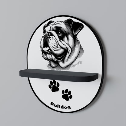 BULLDOG DOG Oval Art Shelf In Black Finish