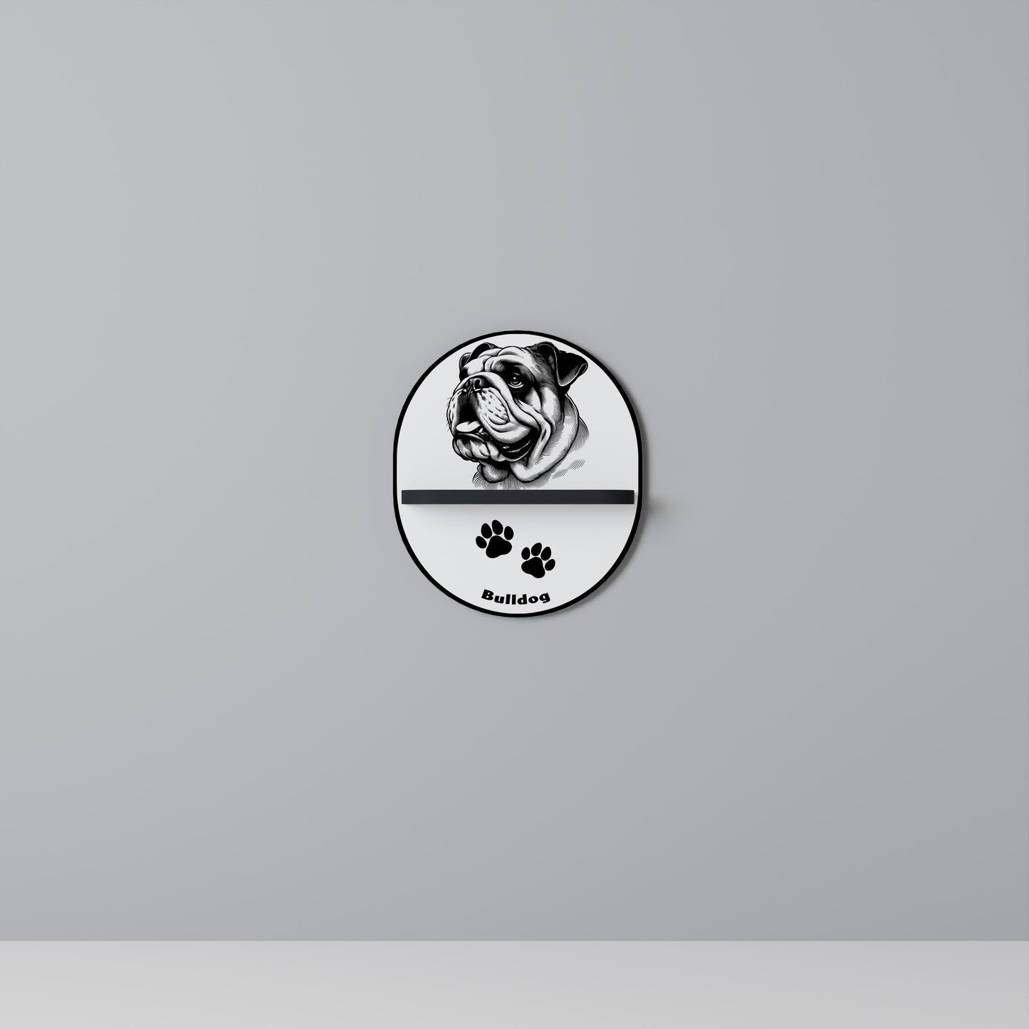 BULLDOG DOG Oval Art Shelf In Black Finish