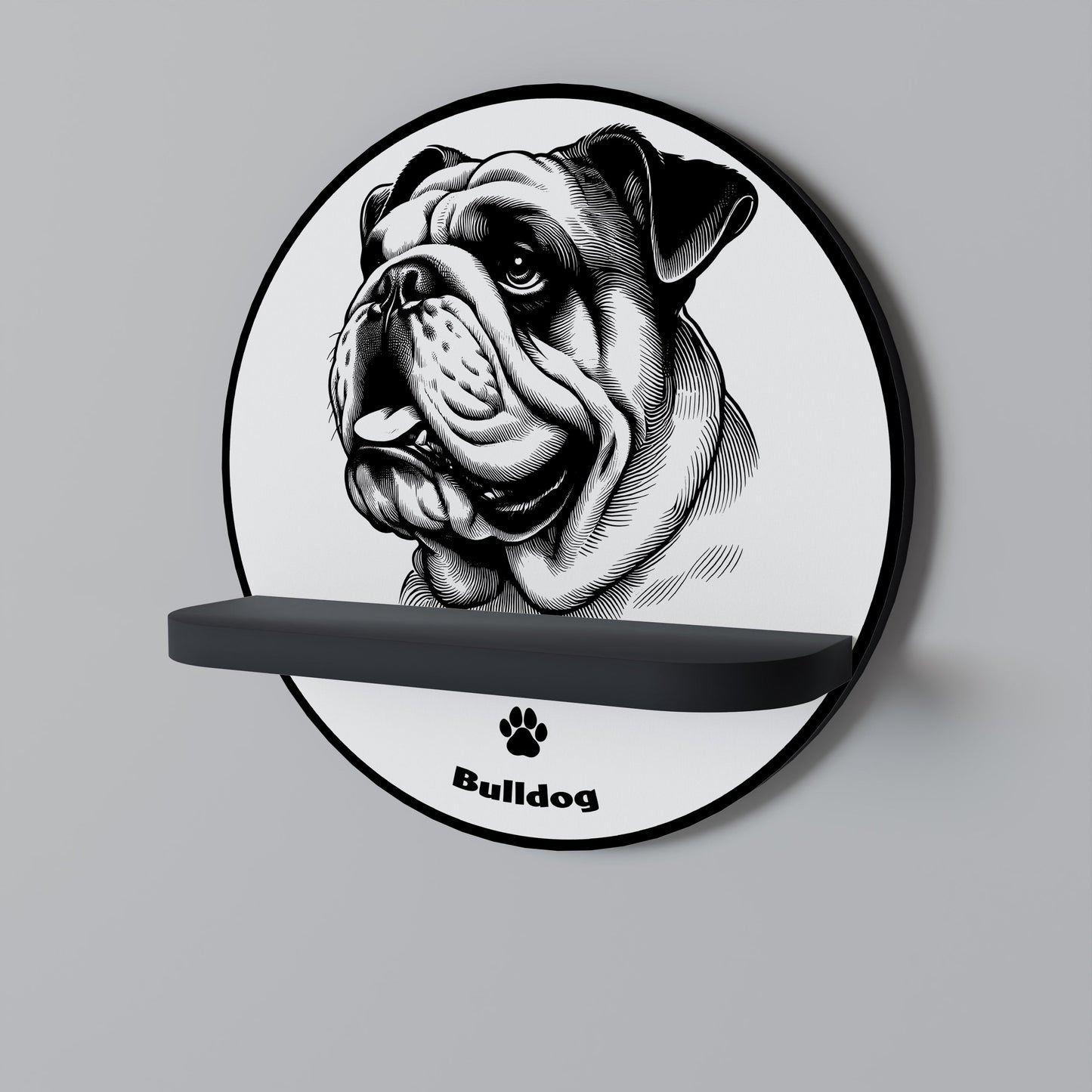 BULLDOG DOG Mensola Rotonda Decorativa con Finitura Nera