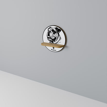 BULLDOG DOG Round Art Shelf In Oak Effect
