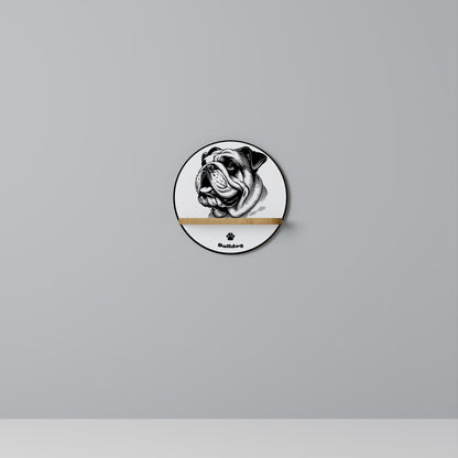 BULLDOG DOG Round Art Shelf In Oak Effect