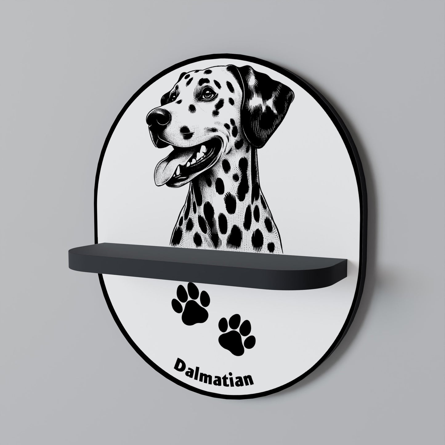 DALMATIAN DOG Oval Art Shelf In Black Finish