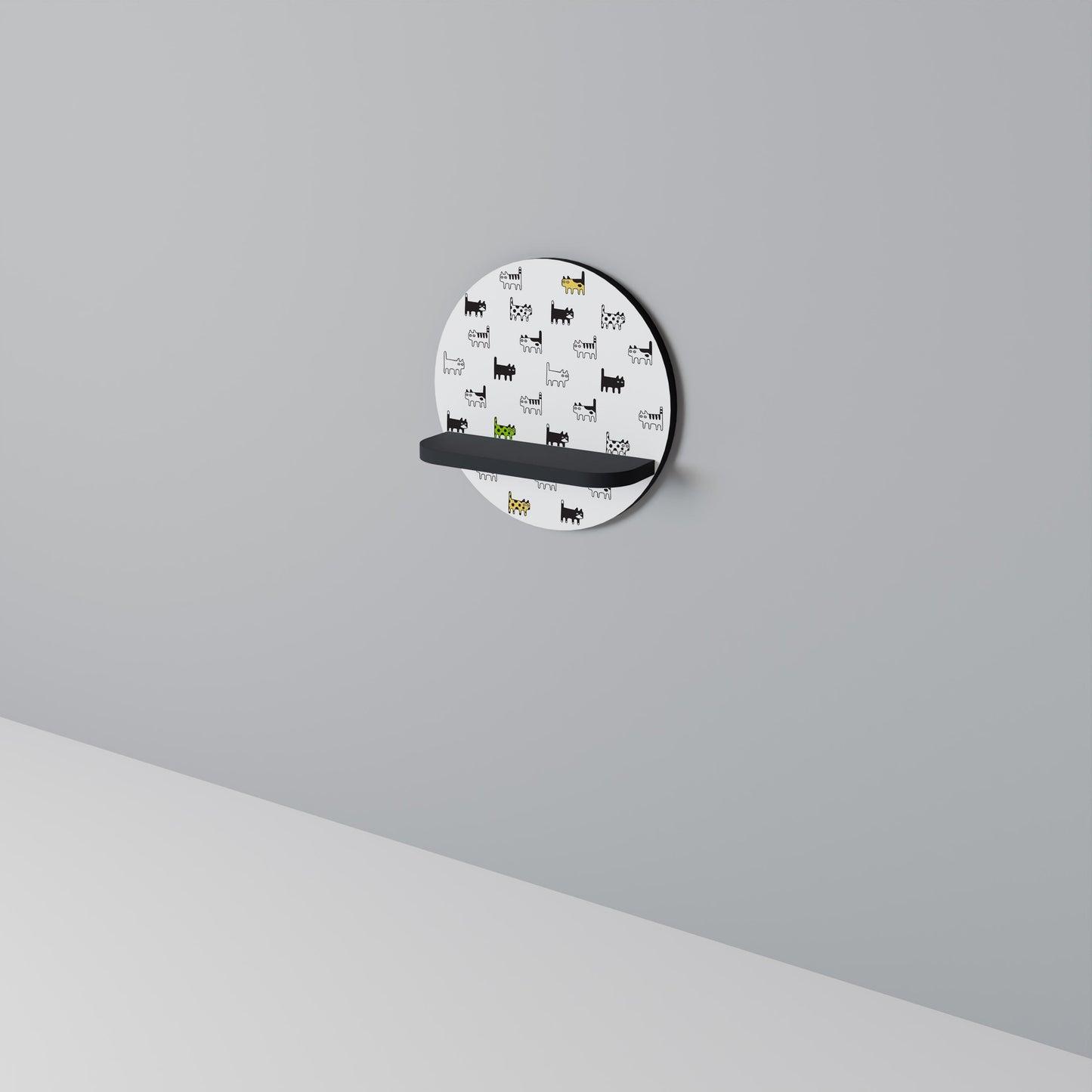 CATS COMPILATION Mensola Rotonda Decorativa con Finitura Nera