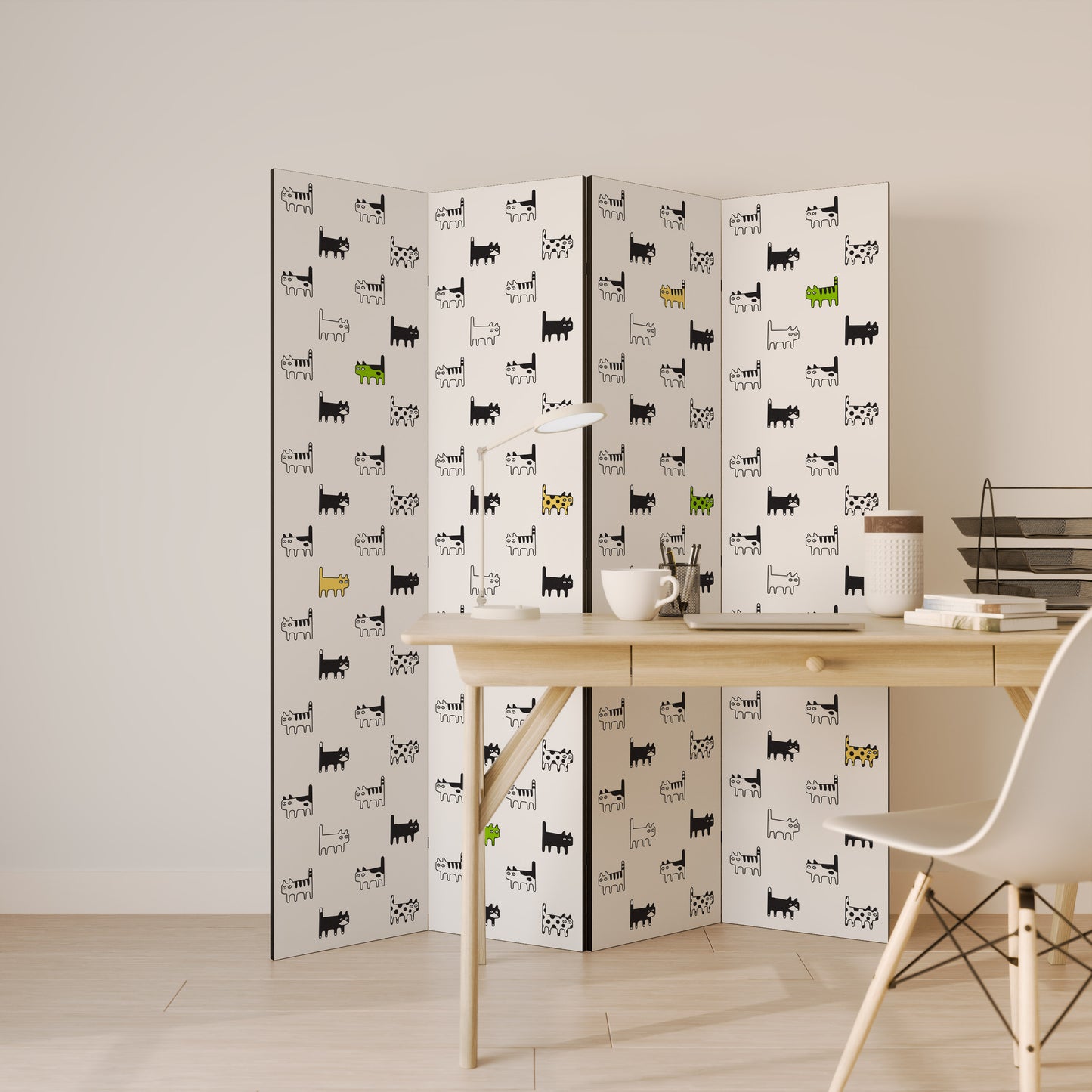 CATS COMPILATION Divisorio decorativo per ambienti a 4 pannelli