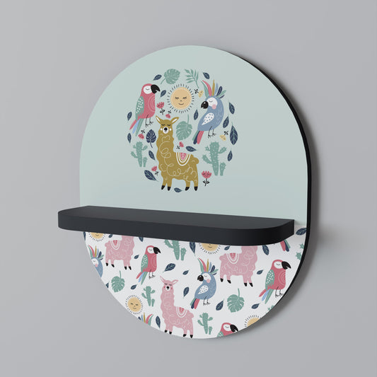COLORFUL ALPACAS Oval Art Shelf In Black Finish