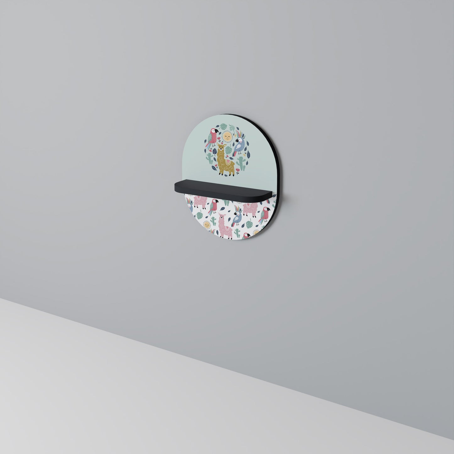 COLORFUL ALPACAS Oval Art Shelf In Black Finish