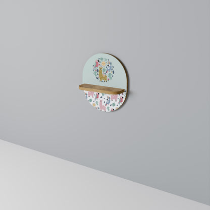 COLORFUL ALPACAS Oval Art Shelf In Oak Effect