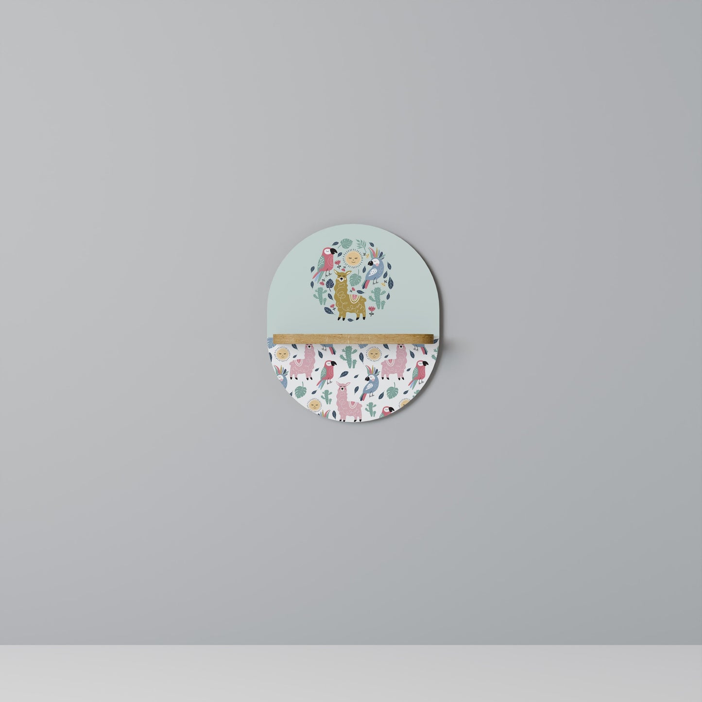 COLORFUL ALPACAS Oval Art Shelf In Oak Effect