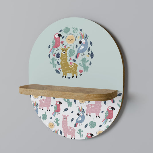 COLORFUL ALPACAS Oval Art Shelf In Oak Effect
