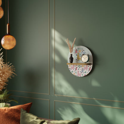 COLORFUL ALPACAS Oval Art Shelf In Oak Effect