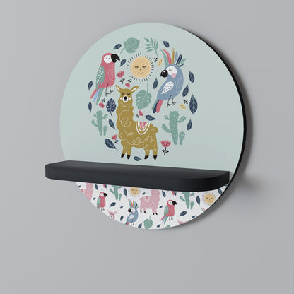 COLORFUL ALPACAS Mensola Rotonda Decorativa con Finitura Nera