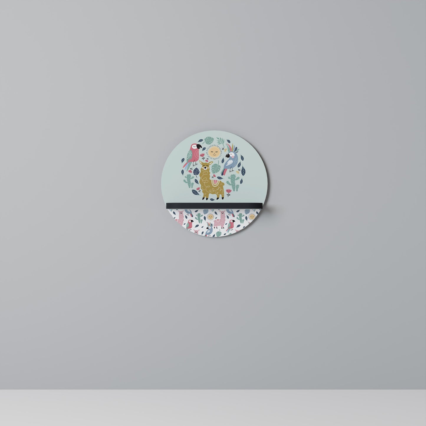 COLORFUL ALPACAS Mensola Rotonda Decorativa con Finitura Nera