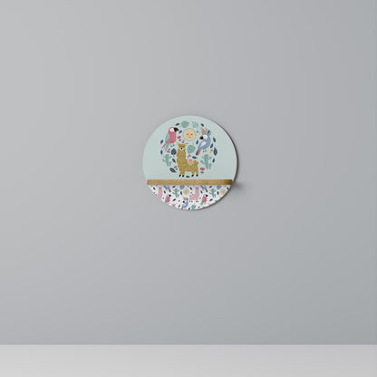 COLORFUL ALPACAS Round Art Shelf In Oak Effect