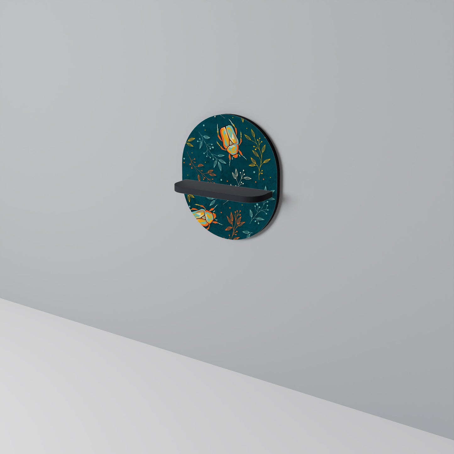 AUTUMN INSECTS Oval Art Shelf In Black Finish