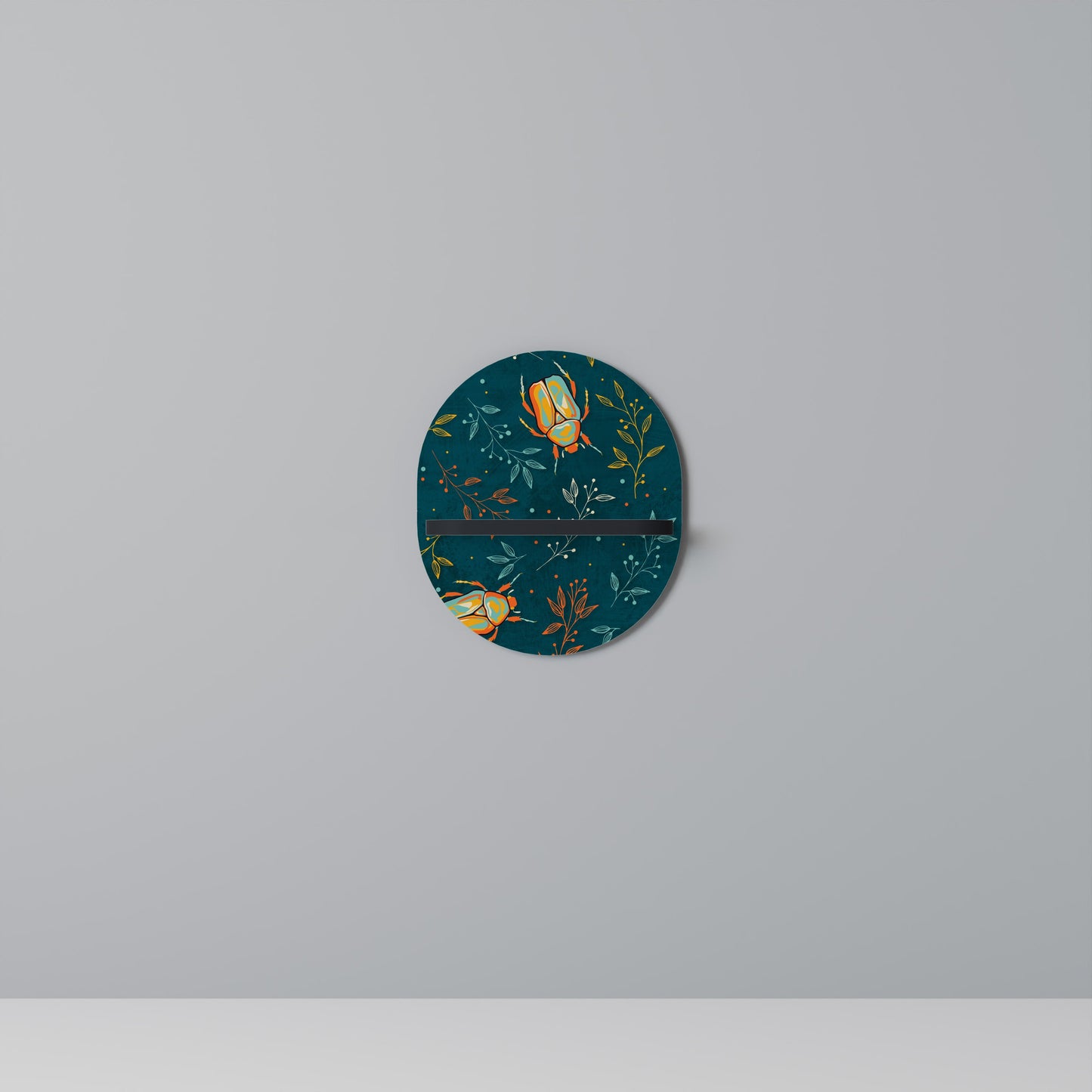 AUTUMN INSECTS Oval Art Shelf In Black Finish