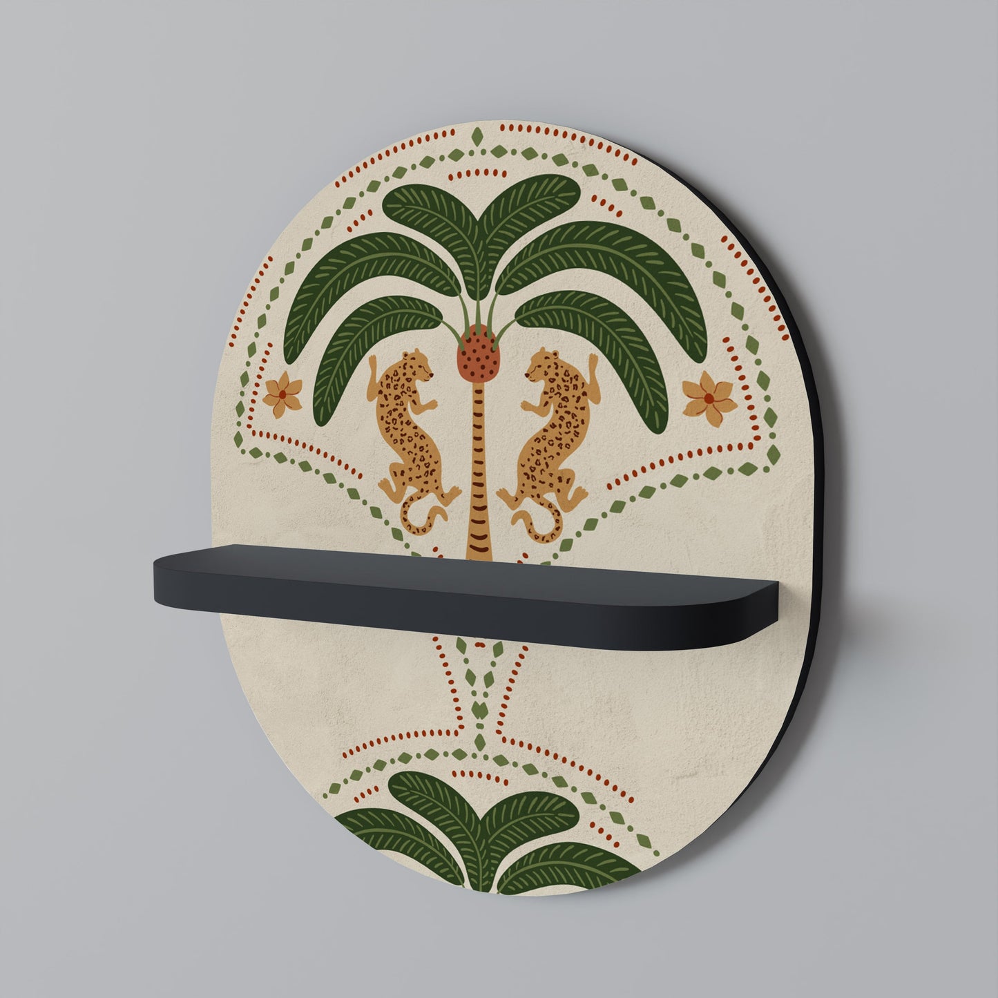 DANCING PREDATORS Oval Art Shelf In Black Finish