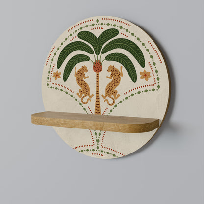 DANCING PREDATORS Round Art Shelf In Oak Effect