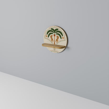 DANCING PREDATORS Round Art Shelf In Oak Effect