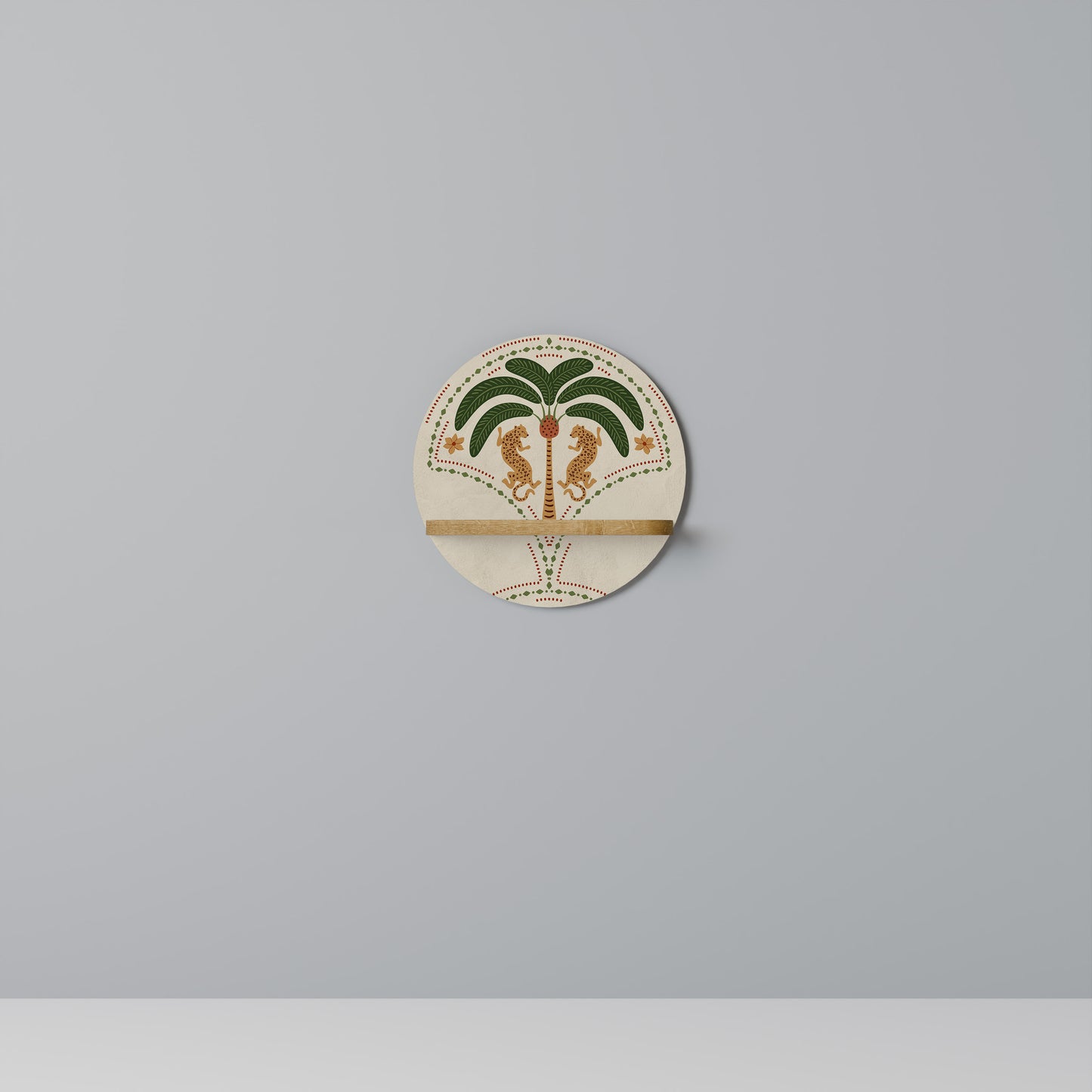 DANCING PREDATORS Round Art Shelf In Oak Effect