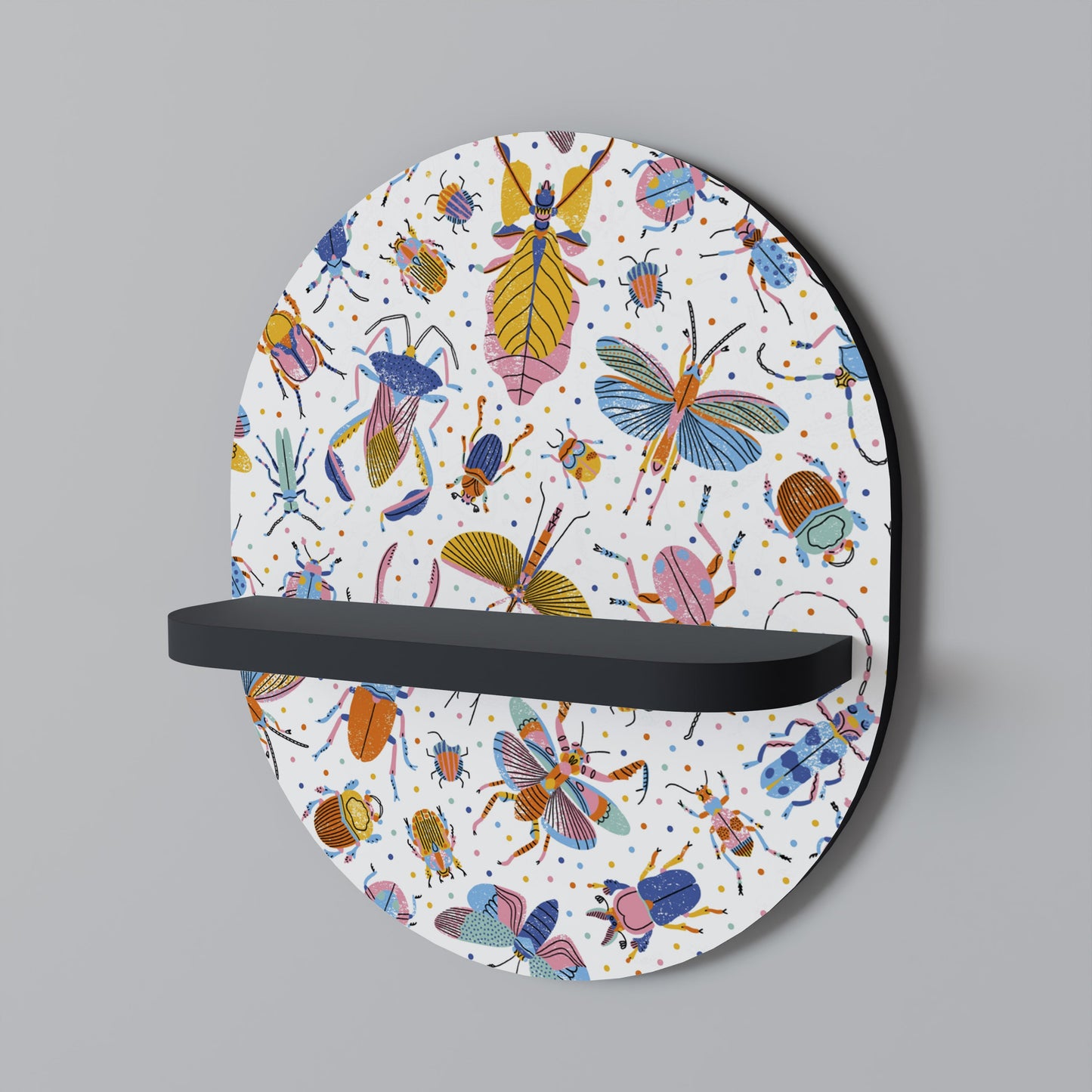 COLORFUL INSECTS Oval Art Shelf In Black Finish