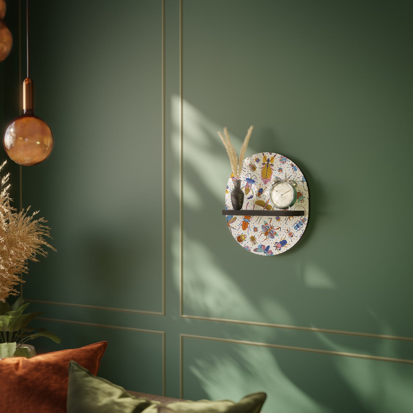 COLORFUL INSECTS Oval Art Shelf In Black Finish