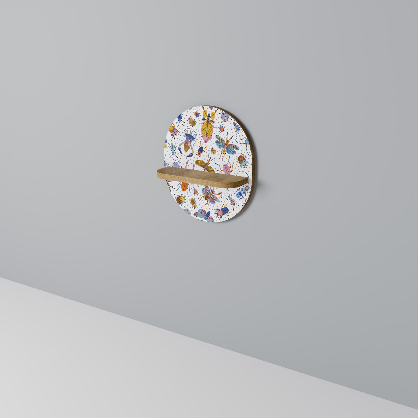 COLORFUL INSECTS Oval Art Shelf In Oak Effect