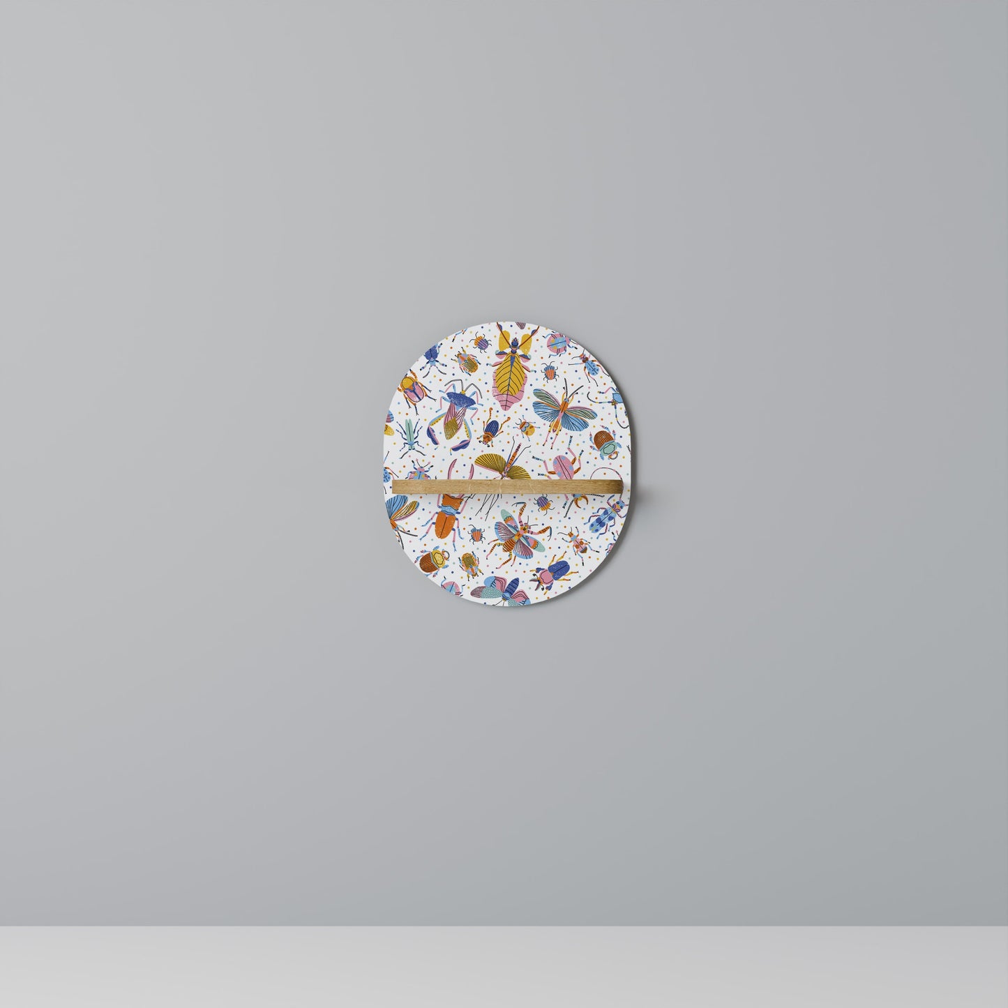 COLORFUL INSECTS Oval Art Shelf In Oak Effect