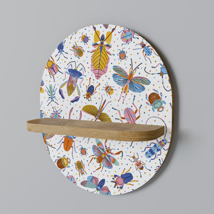 COLORFUL INSECTS Oval Art Shelf In Oak Effect