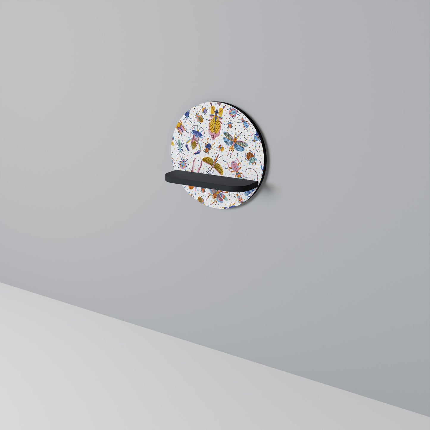 COLORFUL INSECTS Mensola Rotonda Decorativa con Finitura Nera