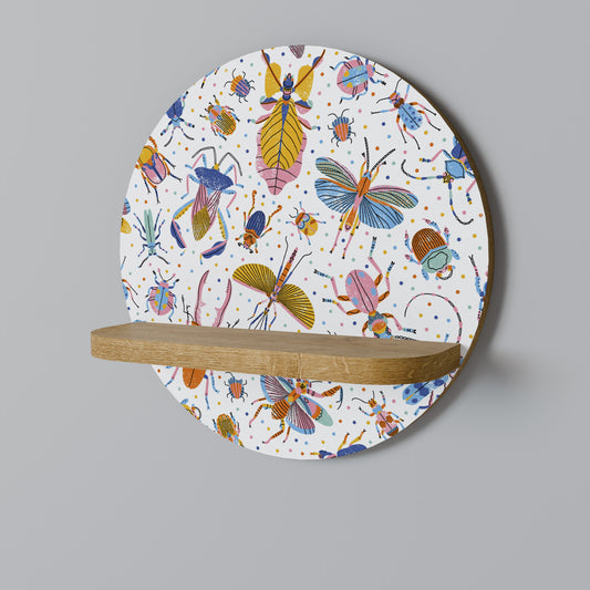 COLORFUL INSECTS Round Art Shelf In Oak Effect