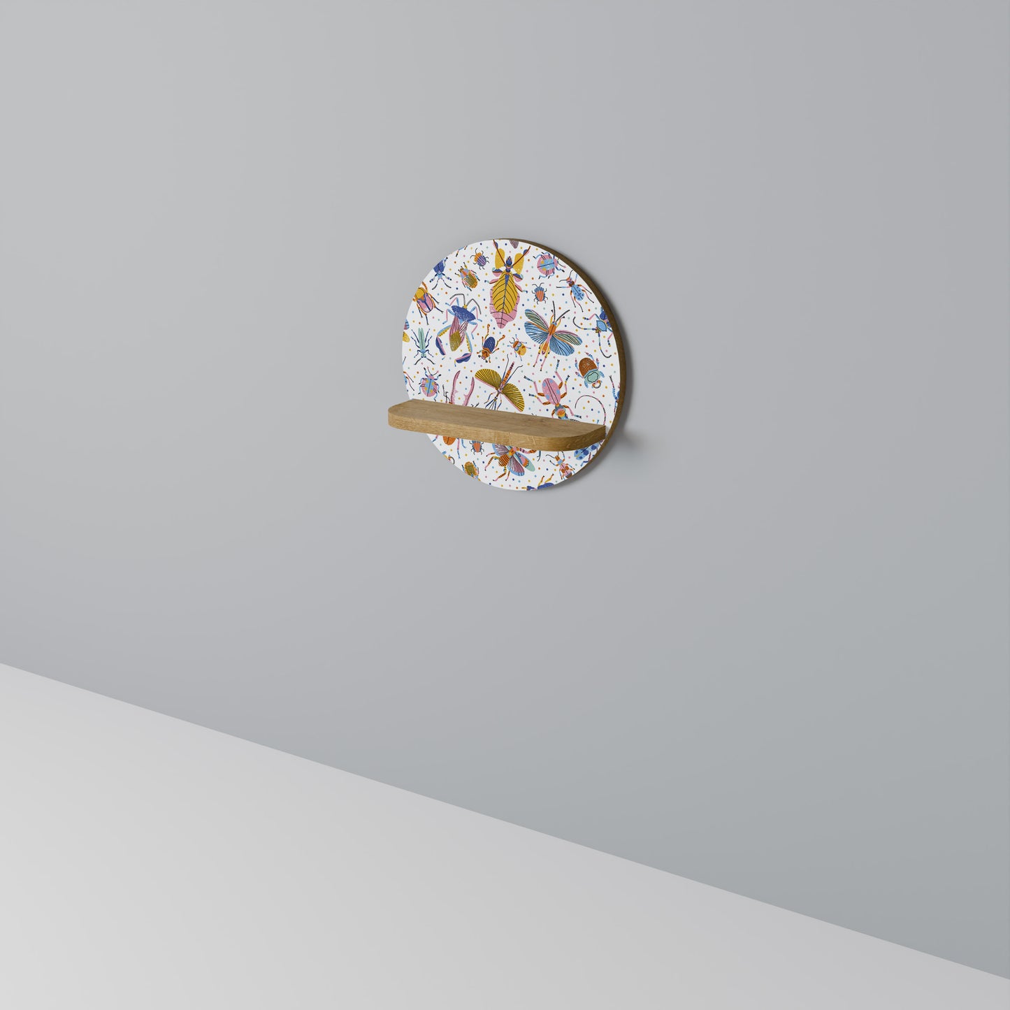 COLORFUL INSECTS Mensola Rotonda Decorativa in Effetto Rovere