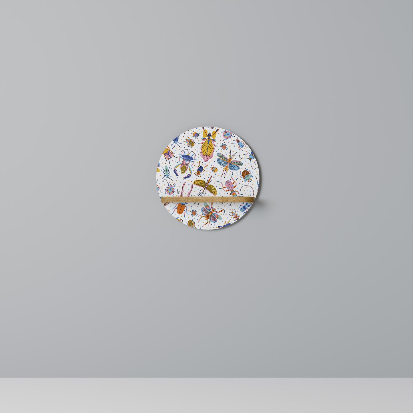 COLORFUL INSECTS Mensola Rotonda Decorativa in Effetto Rovere