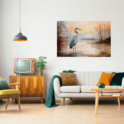 HERON DAYDREAM Peel and Stick Horizontal Poster
