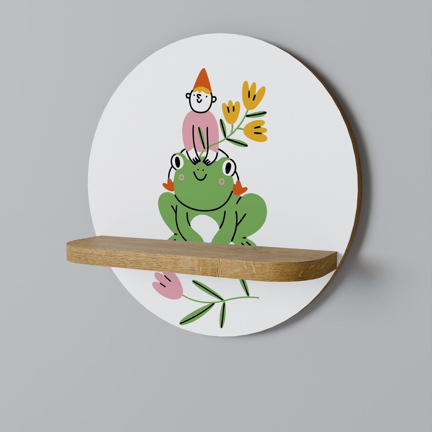 GARDEN INHABITANTS Round Art Shelf In Oak Effect