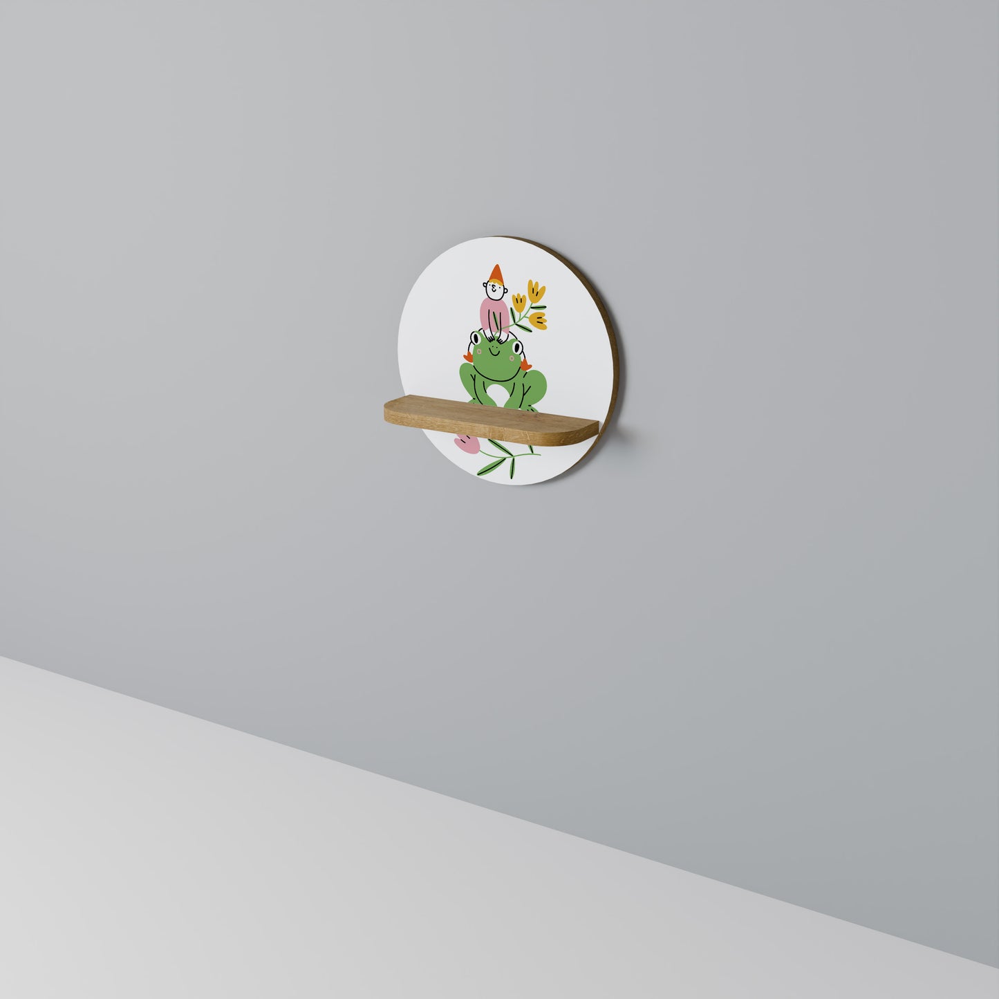 GARDEN INHABITANTS Round Art Shelf In Oak Effect