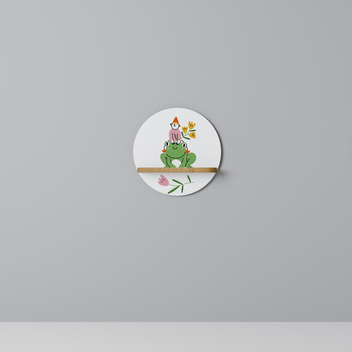 GARDEN INHABITANTS Round Art Shelf In Oak Effect