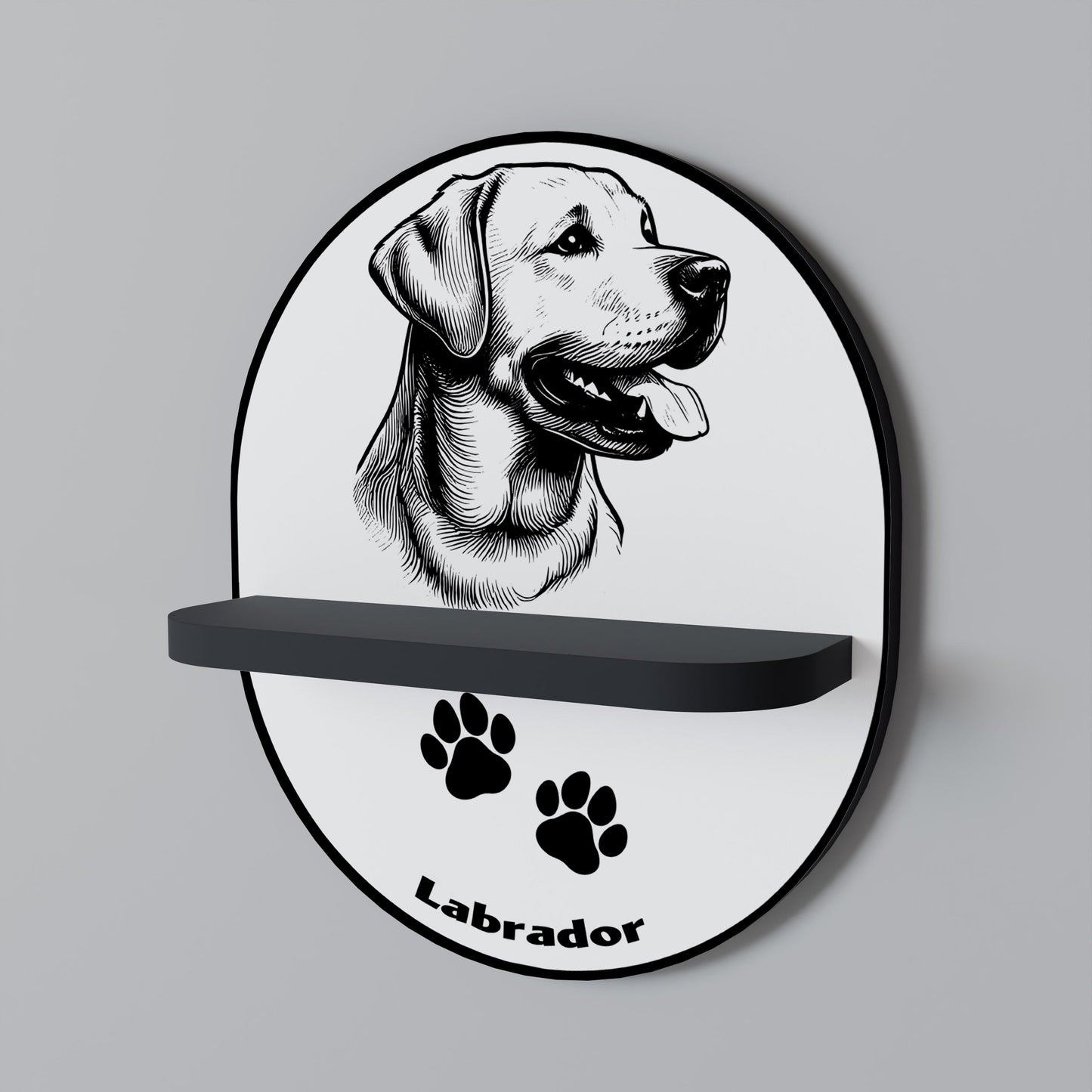 LABRADOR DOG Oval Art Shelf In Black Finish