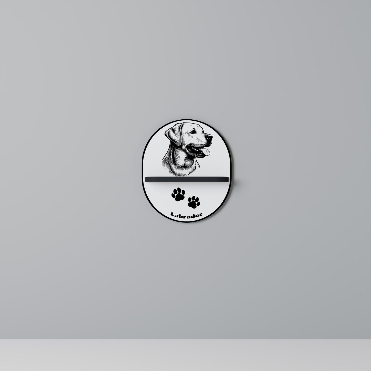 LABRADOR DOG Oval Art Shelf In Black Finish