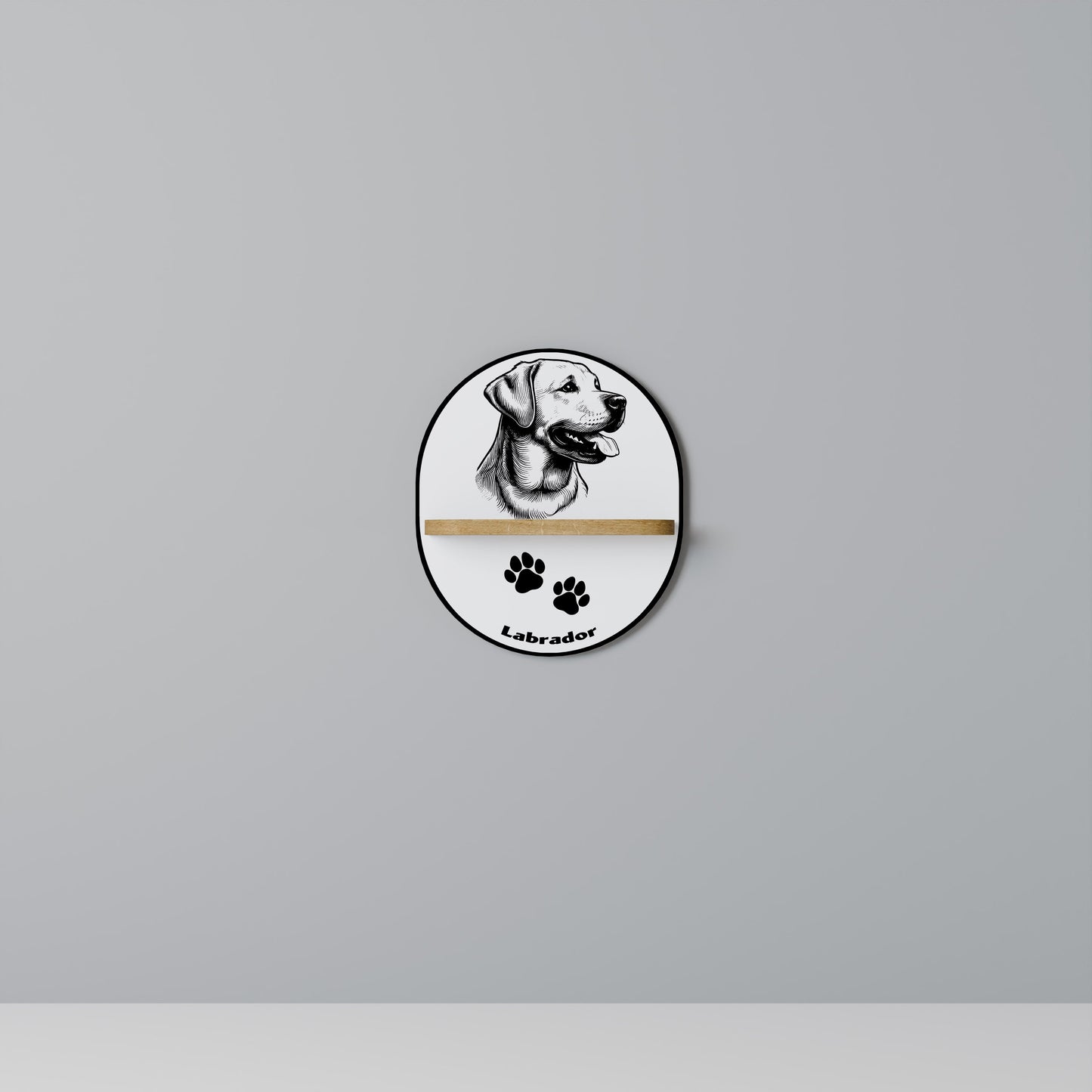 LABRADOR DOG Oval Art Shelf In Oak Effect