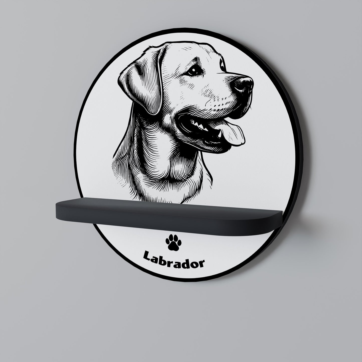 LABRADOR DOG Round Art Shelf In Black Finish