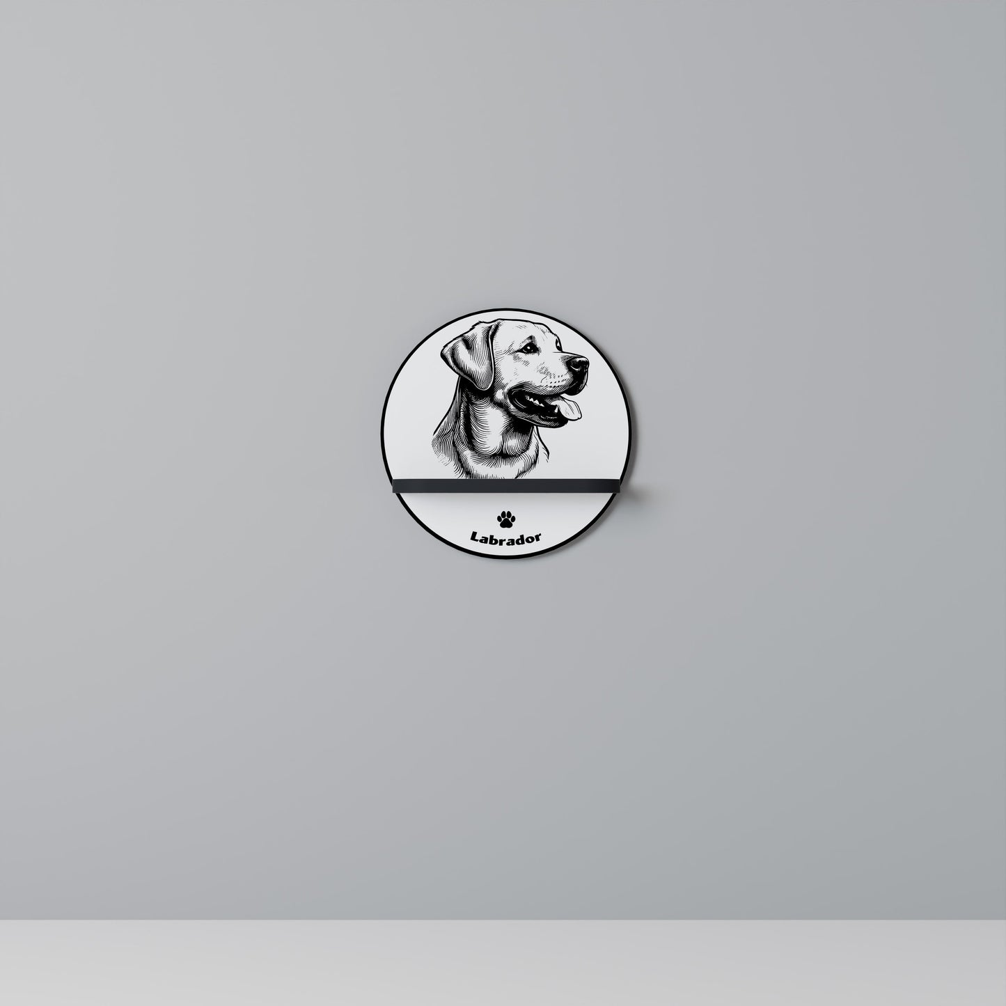 LABRADOR DOG Round Art Shelf In Black Finish