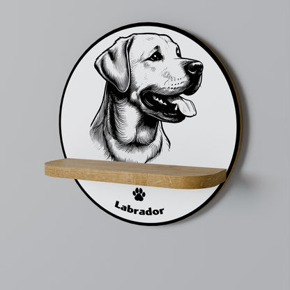 LABRADOR DOG Round Art Shelf In Oak Effect