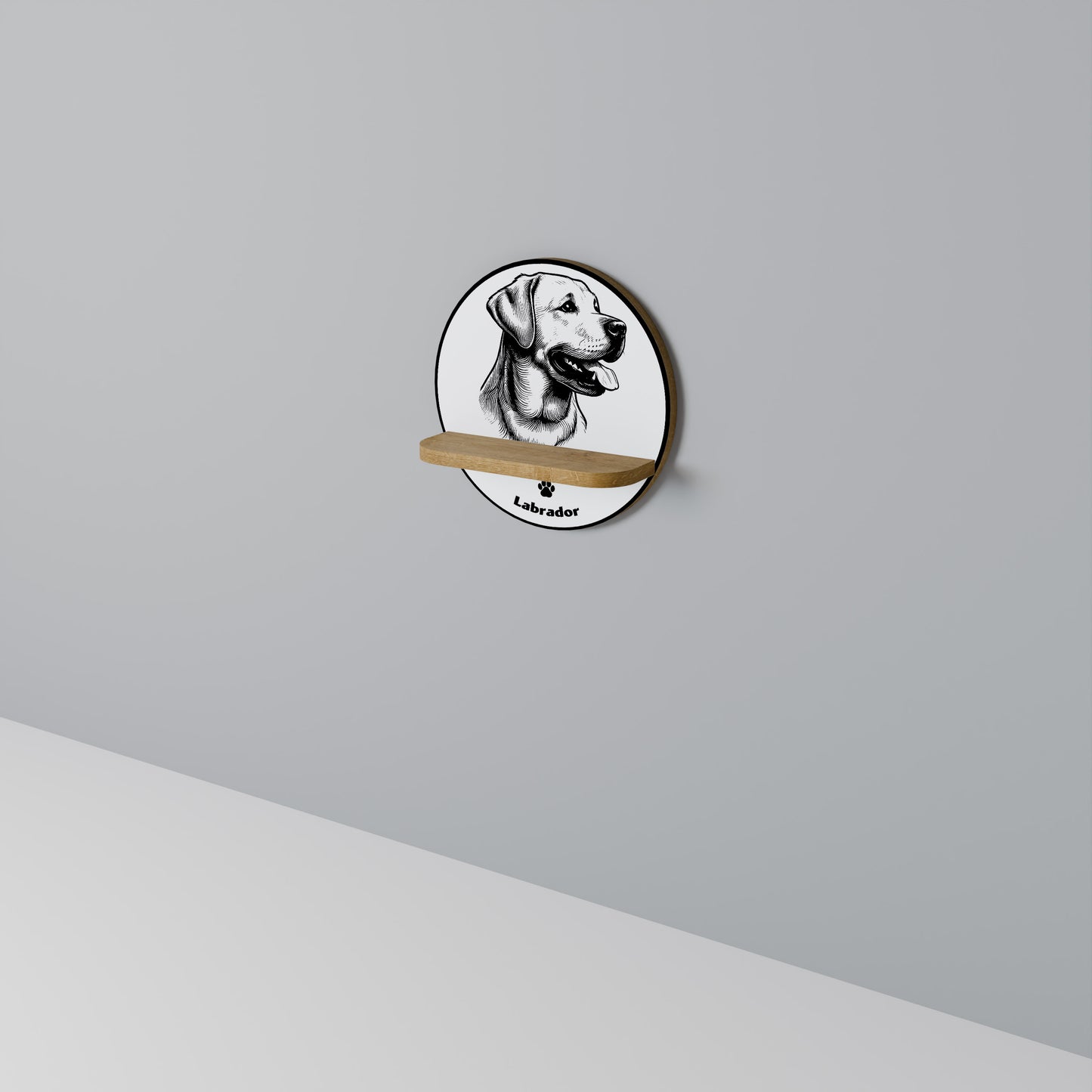 LABRADOR DOG Round Art Shelf In Oak Effect