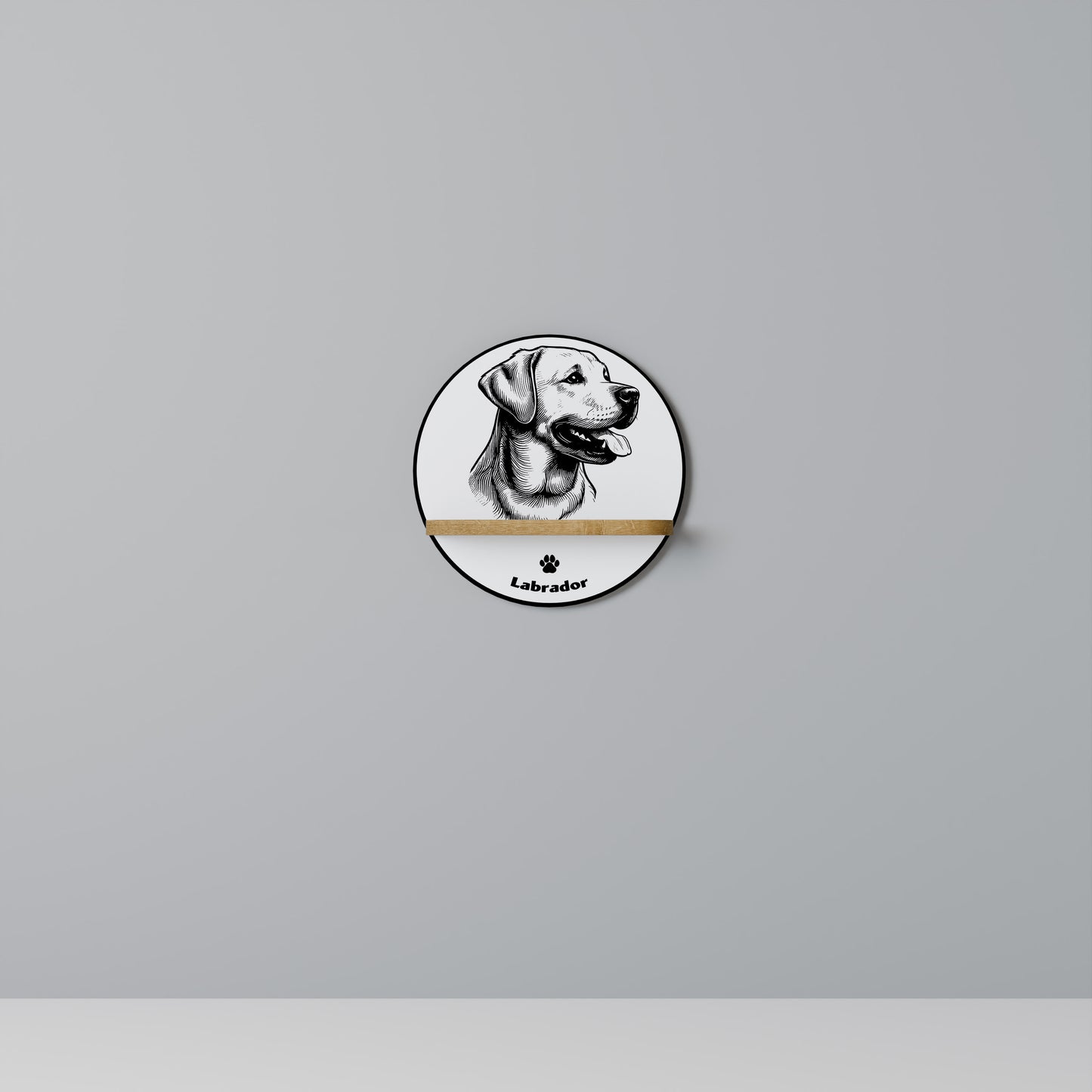 LABRADOR DOG Round Art Shelf In Oak Effect